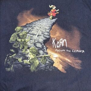 Vintage 90's Korn Follow the Leader  T-Shirt Giant Black L Rare Metal Rock